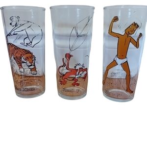 RARE vtg 1966 Disney Jungle Book Glassware Lot Of 3: Mowgli, Shere Khan, Flunkey